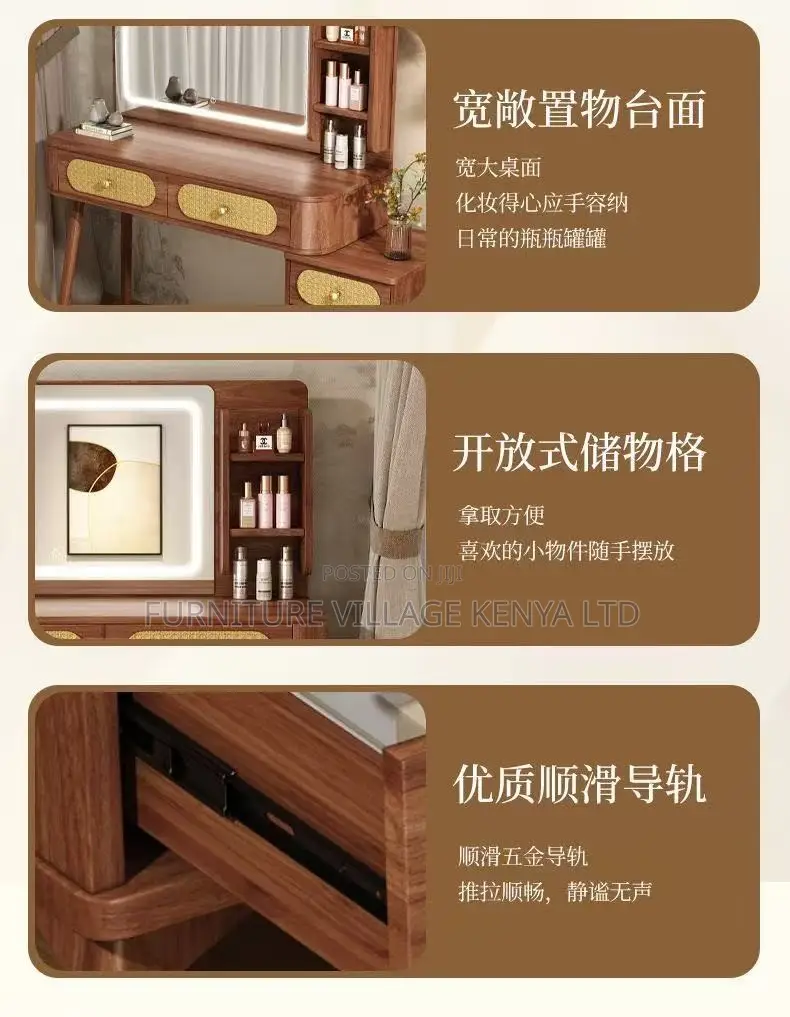 Dressing Table; Vintage Led Light Make Up Brown Modern Dressing Table