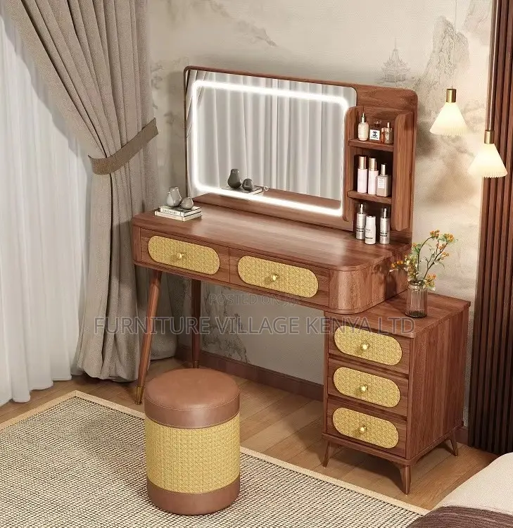 Dressing Table; Vintage Led Light Make Up Brown Modern Dressing Table