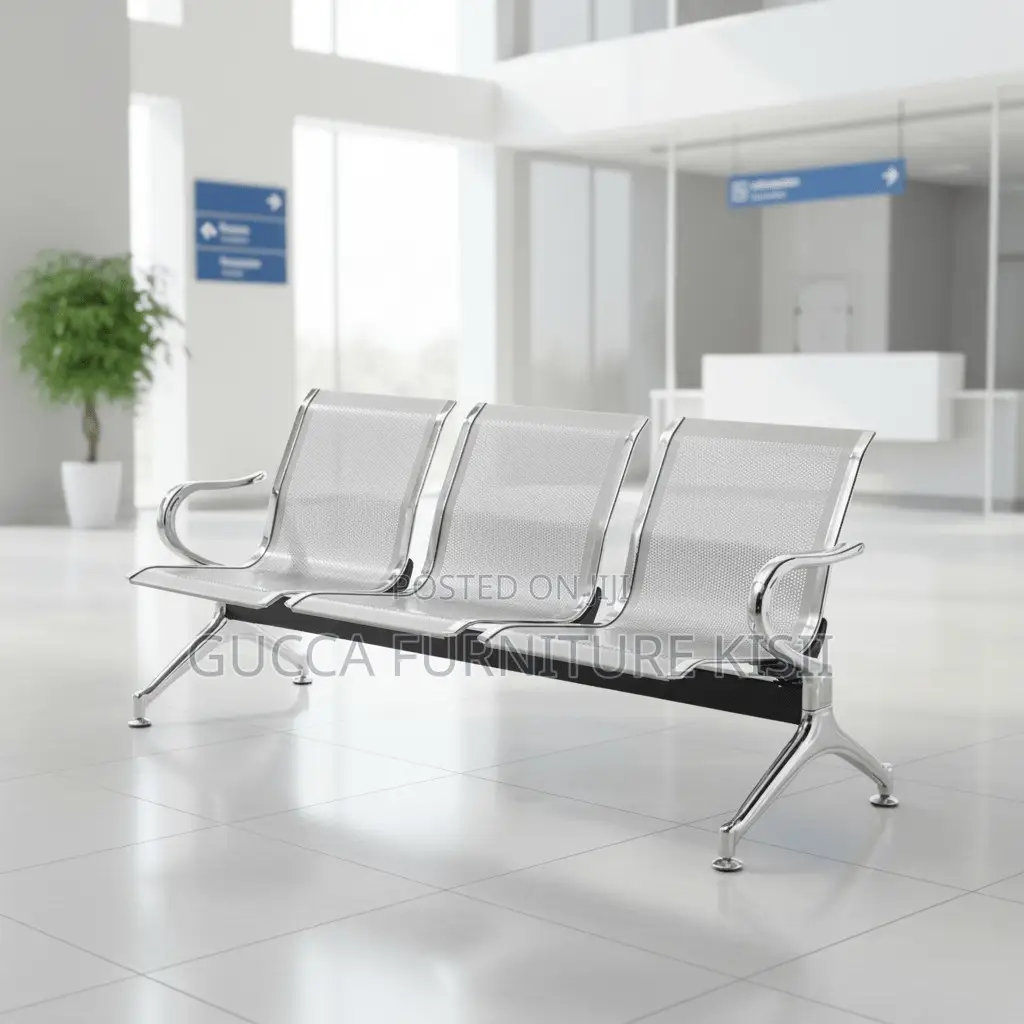 Reception Bench; 3 Link Non-Padded Metallic Waiting Bench