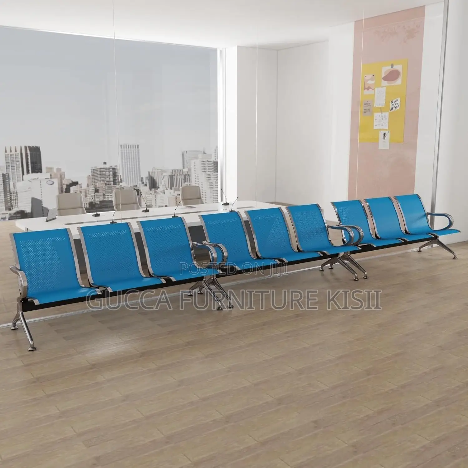 Reception Bench; 3 Link Non-Padded Metallic Waiting Bench