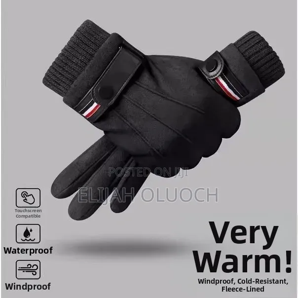 Suede Touch Screen Winter Gloves With a Strap Buckle