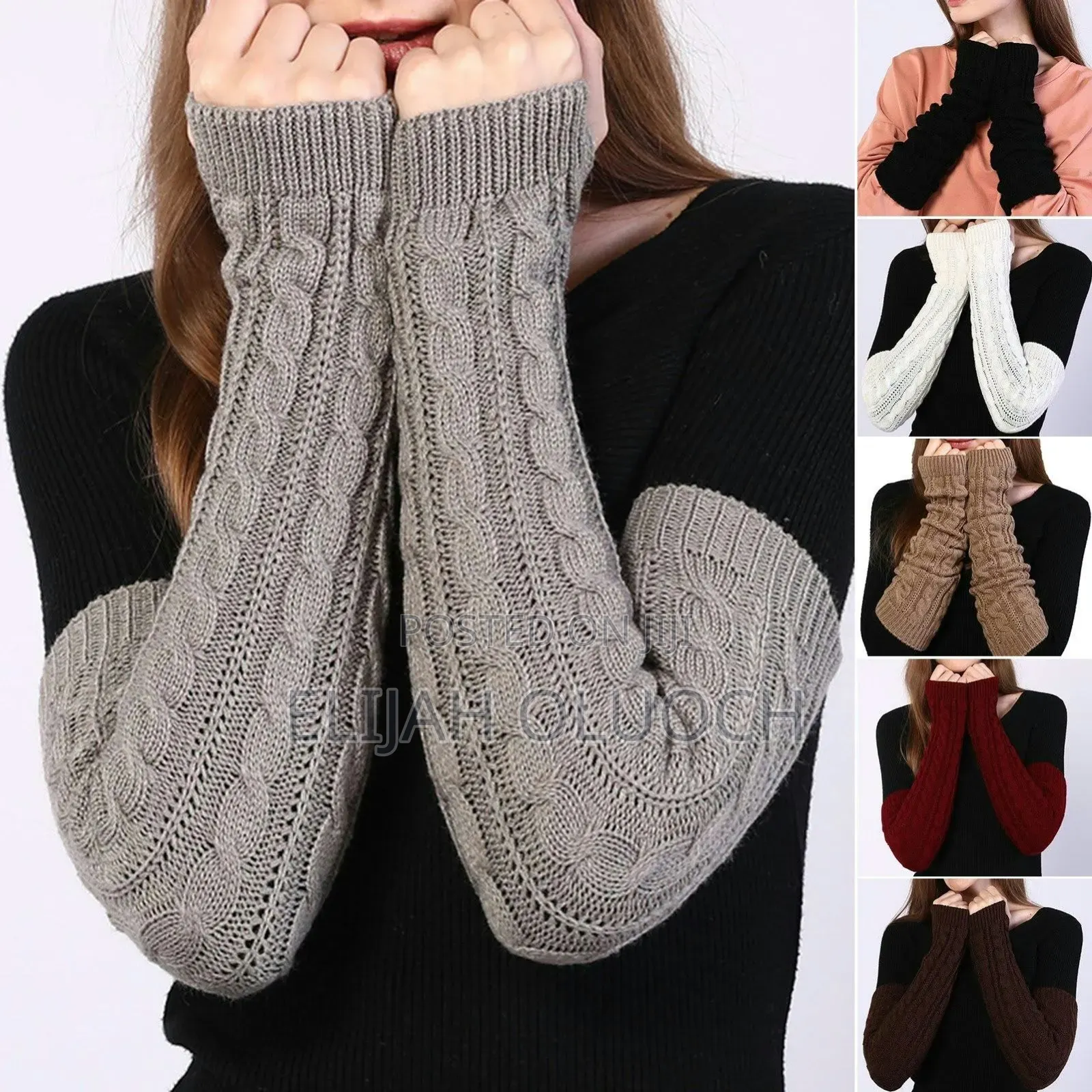 *Cable-Knit Long Fingerless Arm Warmer Gloves