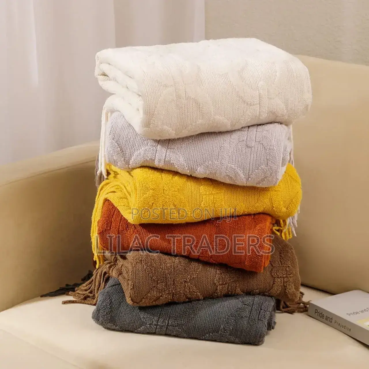 Elegant Nordic Tassel Throw Blanket – Grey, Brown Burnt Orange Galo
