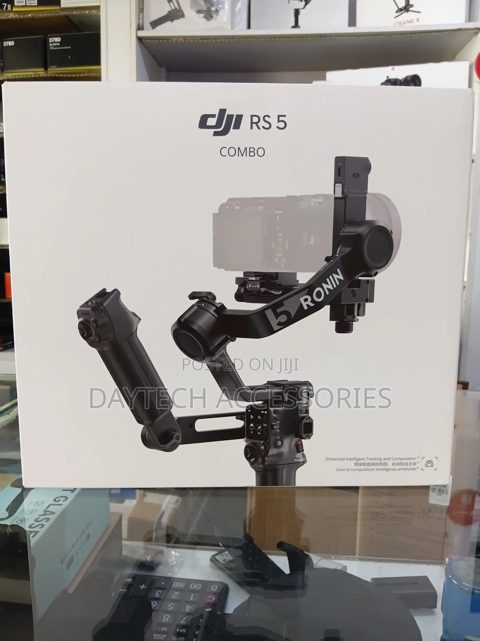 The DJI RS 5 Combo 3-Axis Handheld Camera Gimbal Stabilizer.