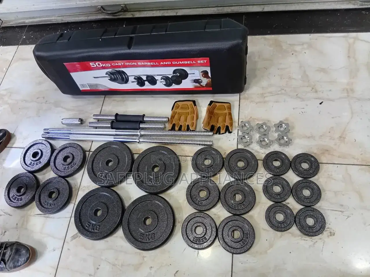 50 KGS Dumbells With Barbells and Free Gloves