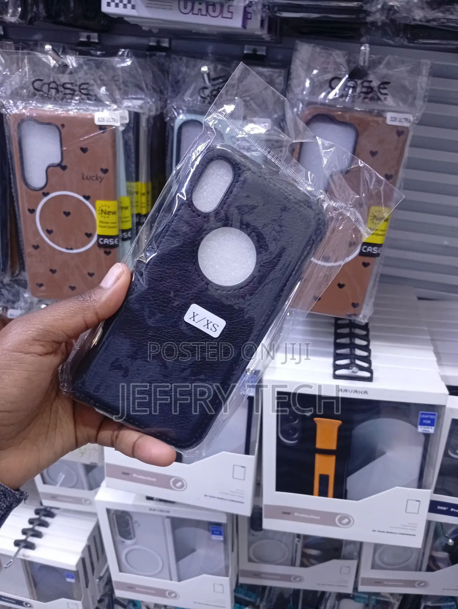 Black PU Leather Back Case With Logo Cutout Window Styled for iPhone X