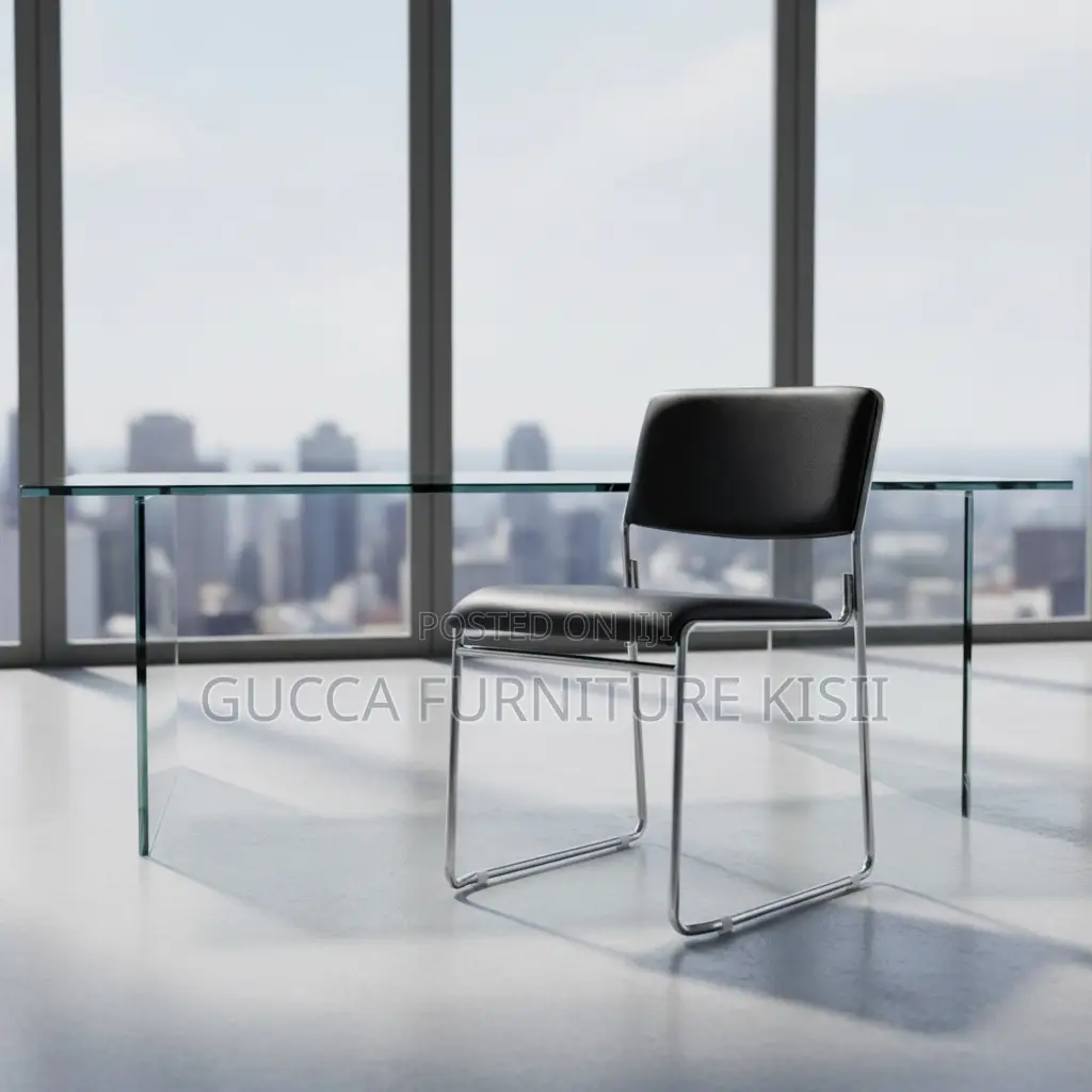 Office Chair; Stackable Leather Chrome Visitor Seat