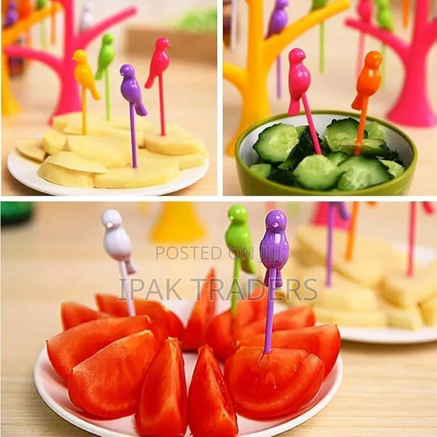 *Re-Usable 6pcs Fruit Pick Forks Set With Stand