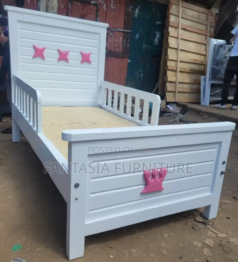 3x6 White Kids Bed With Pink Star Crown Decorations