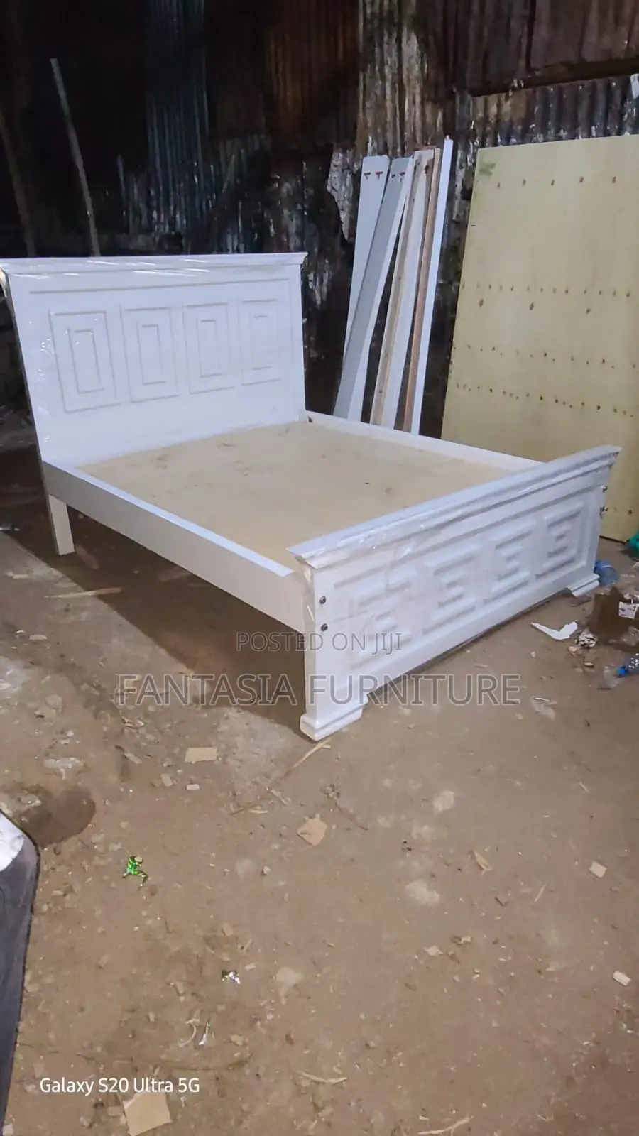 5x6 White Wooden Greek-Key Panel Bed: Pay on Delivery