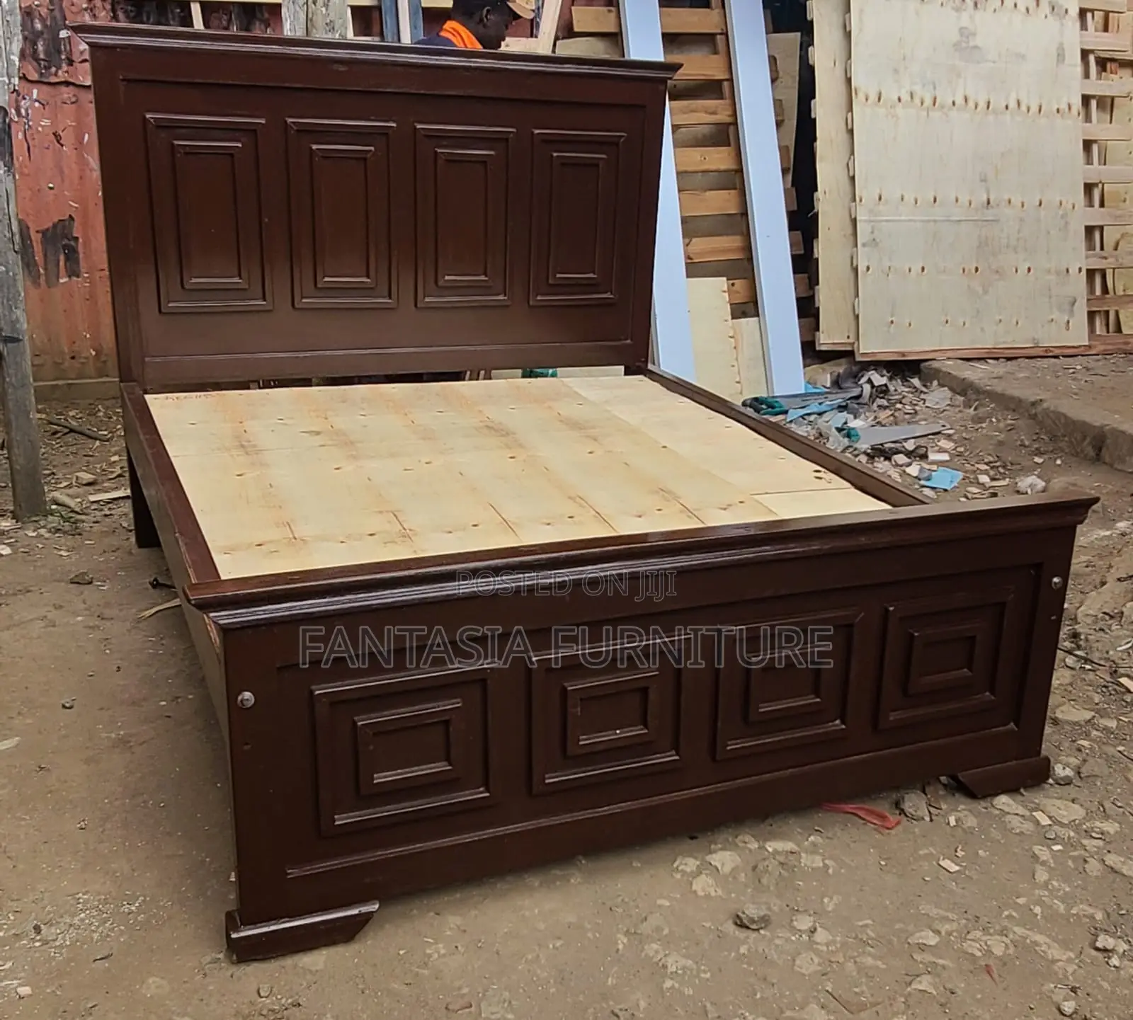 5x6 Dark Solid Wood Square-Panel Bed: Pay on Delivery