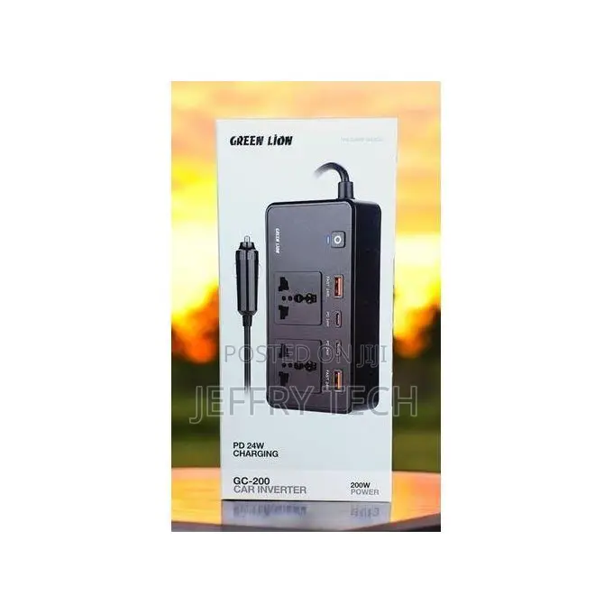 Green Lion Car Power Inverter 200W, 2×AC Universal Sockets, 2×USB-a 
