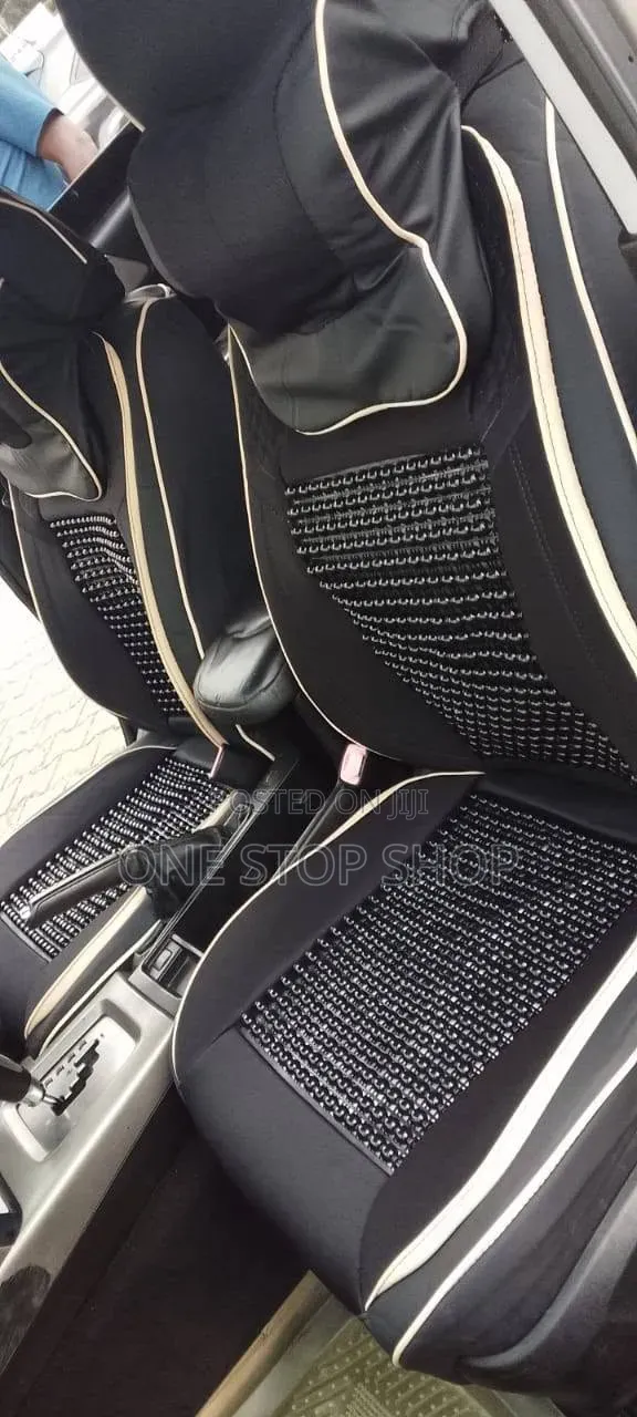 Beaded Centre Panel Black Leather Seat Cover for Posture Support
