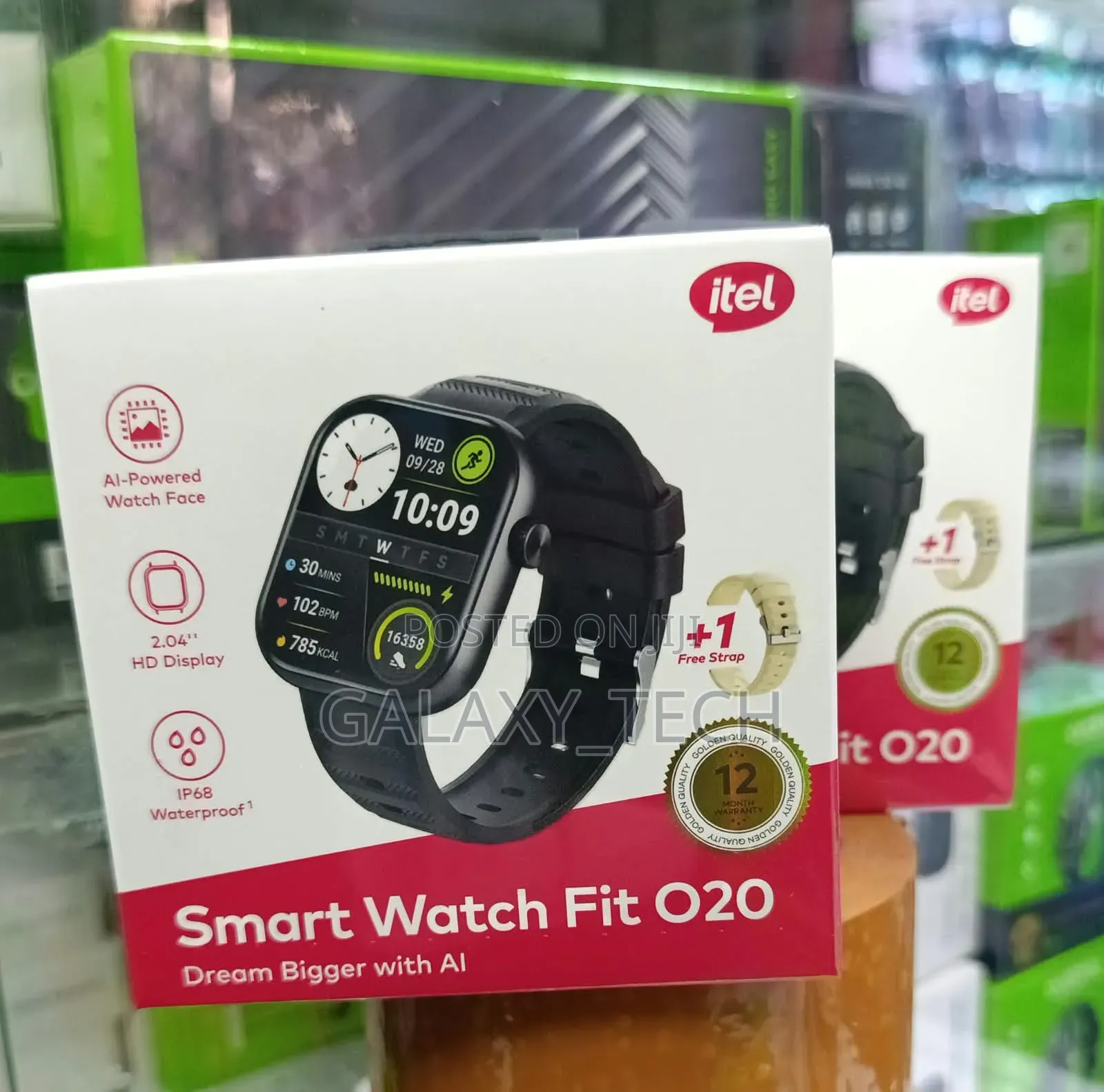 Itel Fit O20 Smart Watch IP68 Waterproof, +1 Free Strap