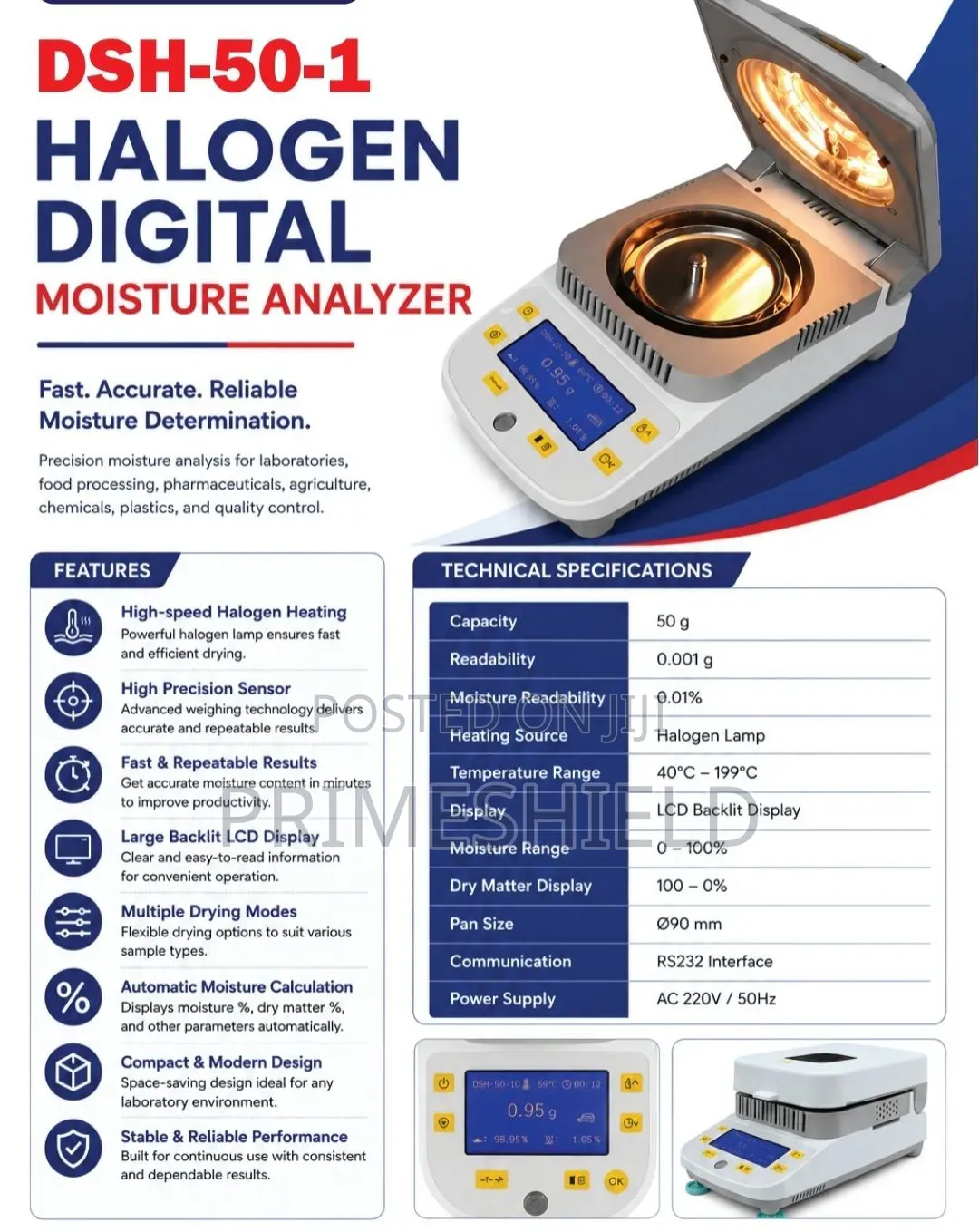 WANT DSH-50-1 Halogen Moisture Analyzer | 50g | 0.001g Precision