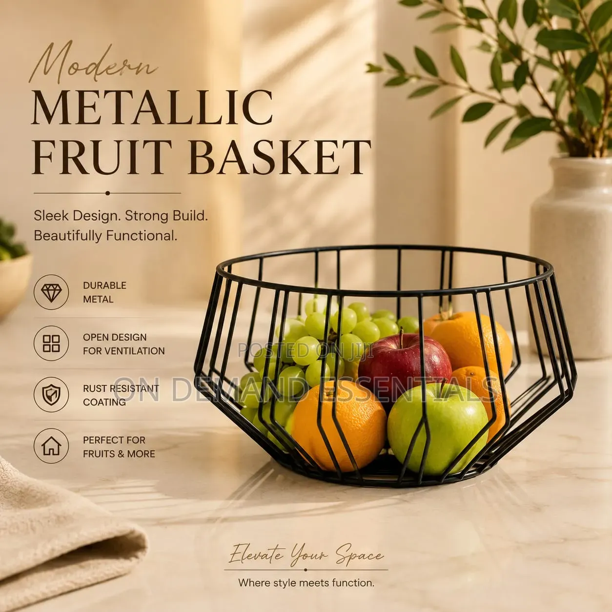 Sleek Design Metallic Fruit Basket