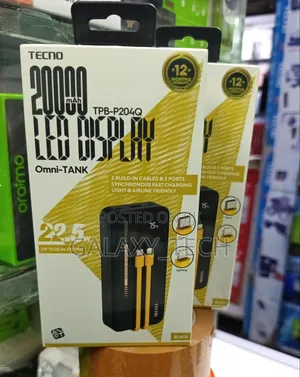 TECNO 20000mAh 22.5W - Built-in iPhone Type-C Cables + LED %Display