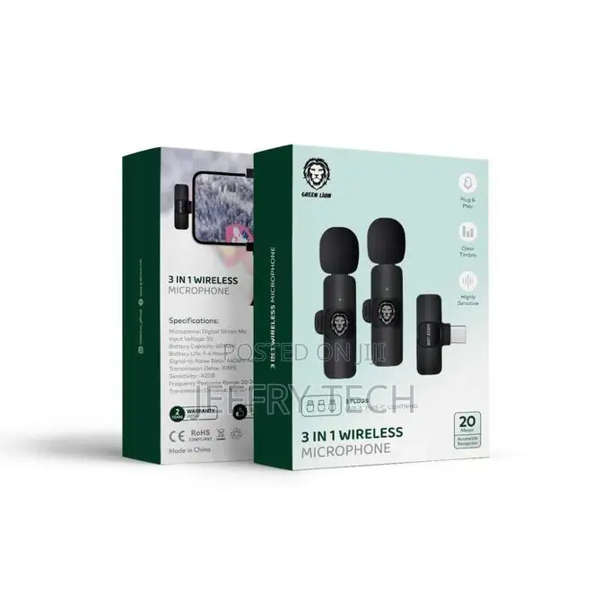 Green Lion 3 in 1 Wireless Microphone Type-C / Lightning / Aux - Green