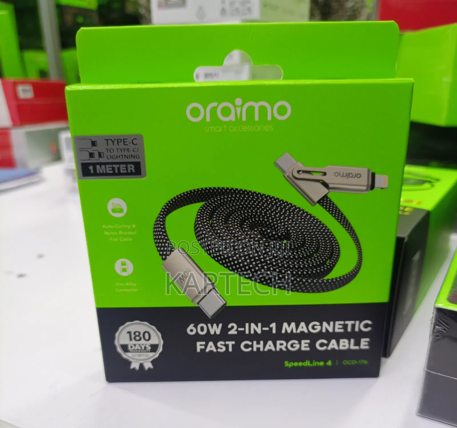 Oraimo SpeedLine 4 OCD-176 60W 2-in-1 Magnetic Fast Charging Cable