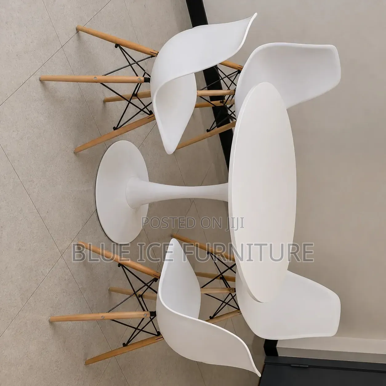 4-Seater Round Dining Table Set With Modern White Chairs