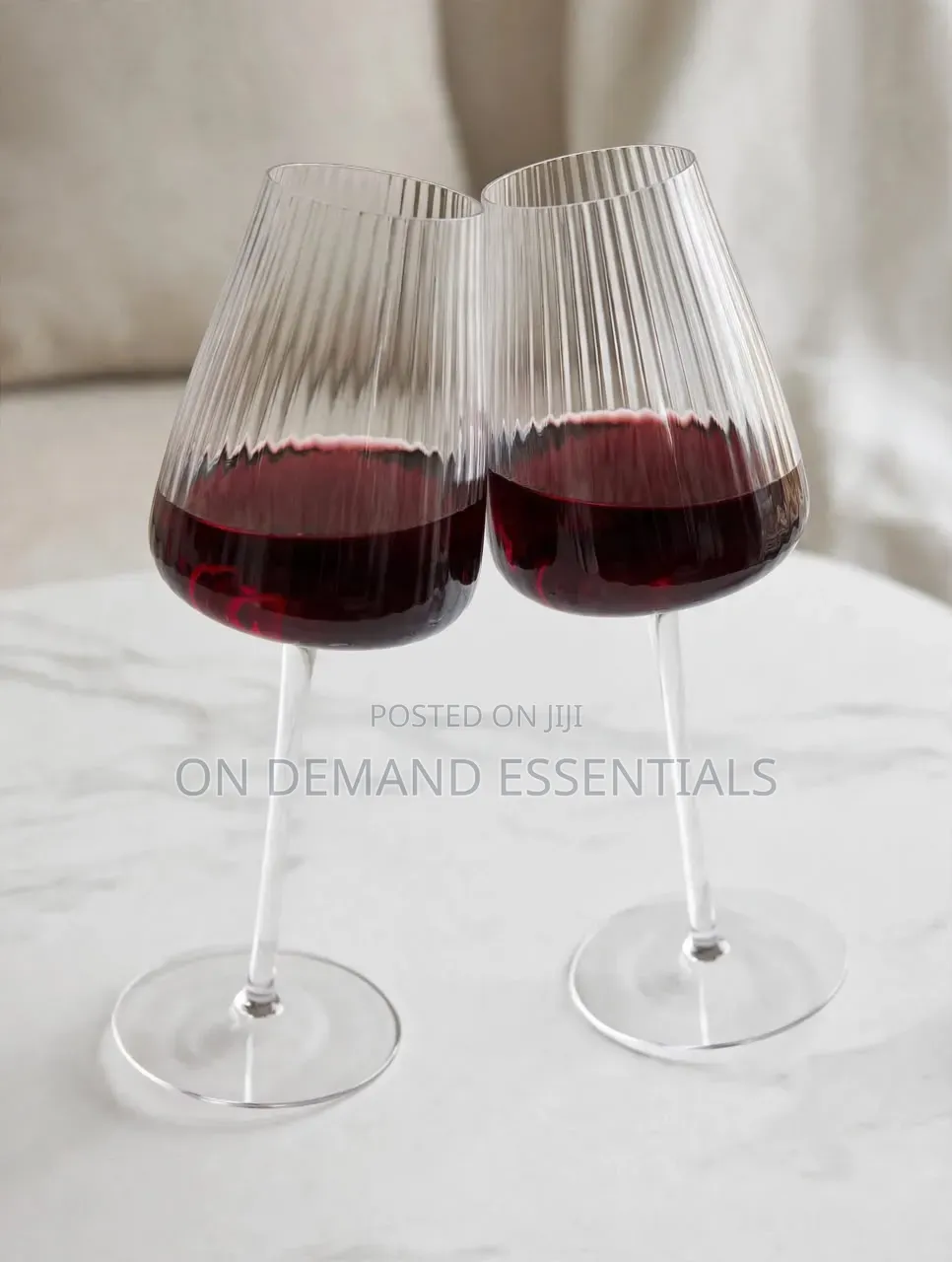 2pc Ribbed Long Stem Wine Glasses - 500ml