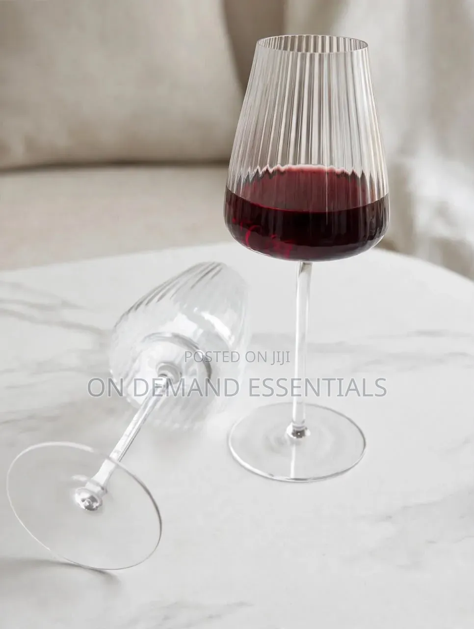 2pc Ribbed Long Stem Wine Glasses - 500ml