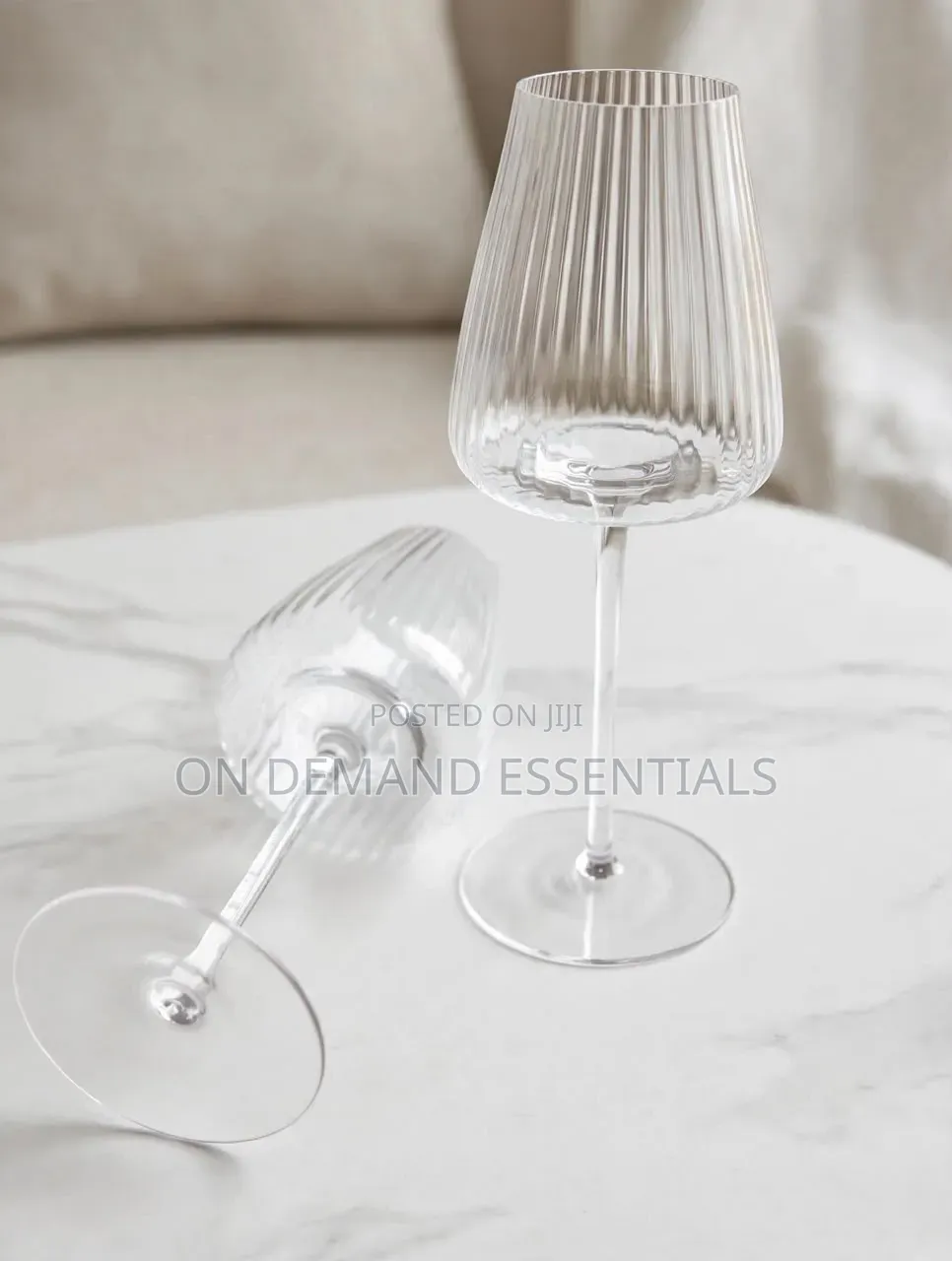2pc Ribbed Long Stem Wine Glasses - 500ml
