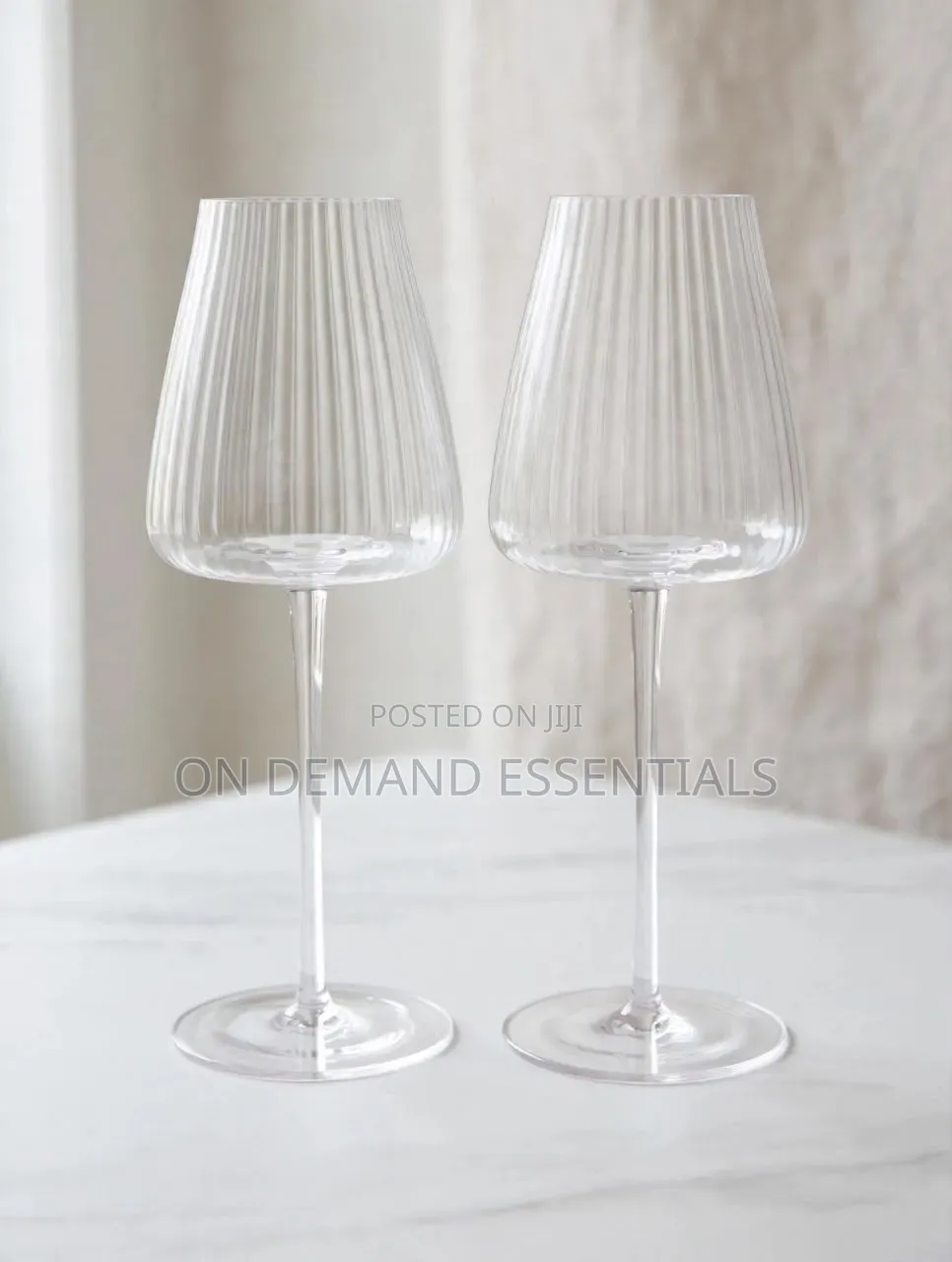 2pc Ribbed Long Stem Wine Glasses - 500ml