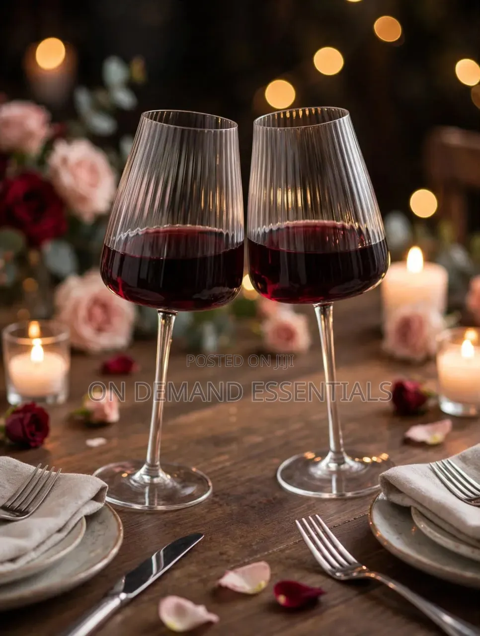 2pc Ribbed Long Stem Wine Glasses - 500ml