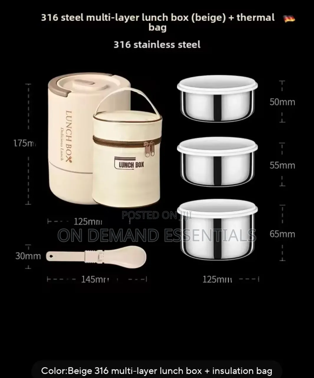 3 Layers Portable Stainless Steel Round Lunch Box