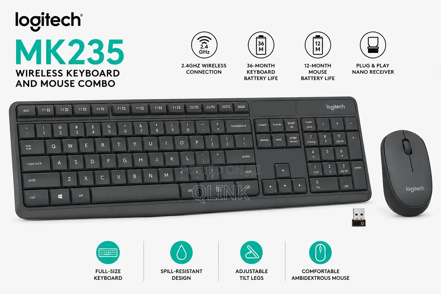 Logitech MK235 Wireless Keyboard and Mouse Combo - Grey - 920-007931