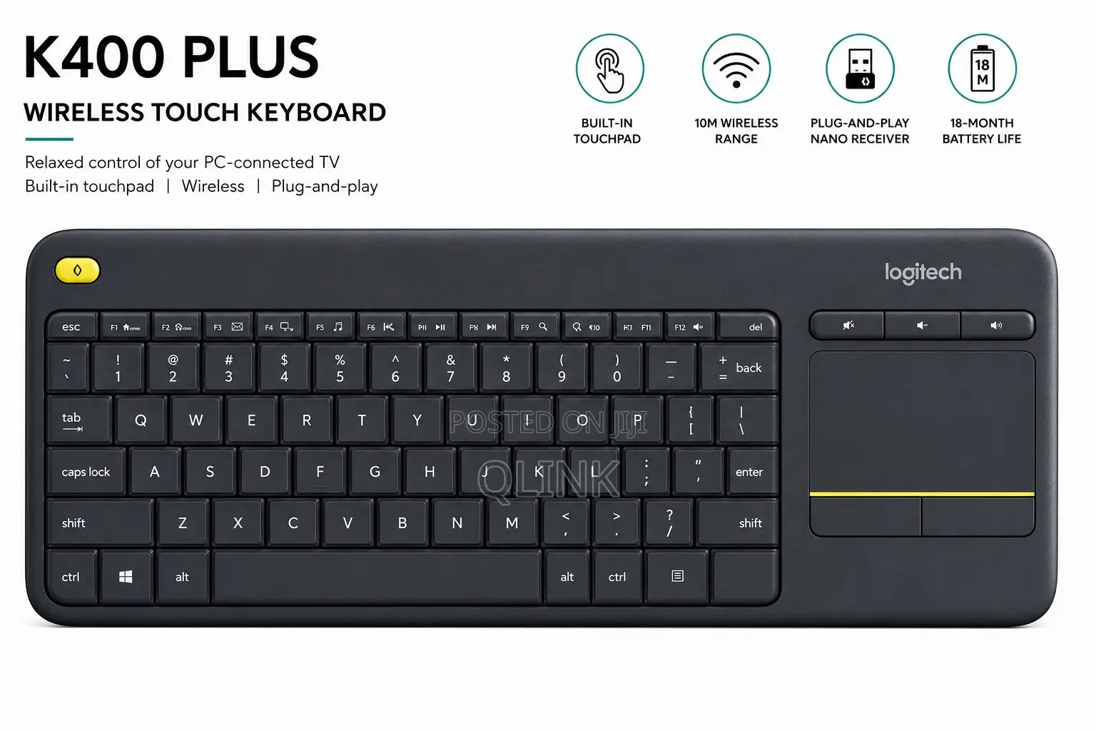 Logitech Plus Wireless Keyboard With Touchpad - Black