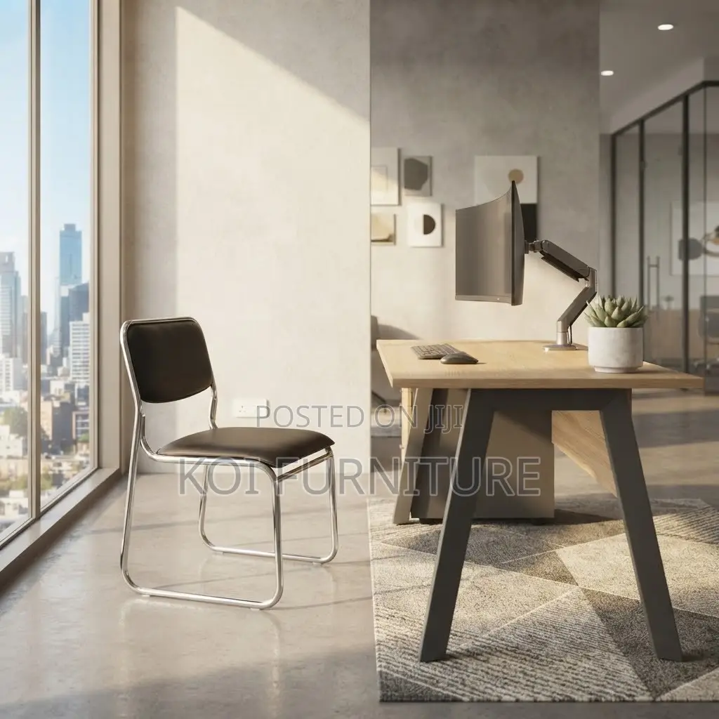 Office Chairs; Sled Basement Chrome Leather Visitors Chair
