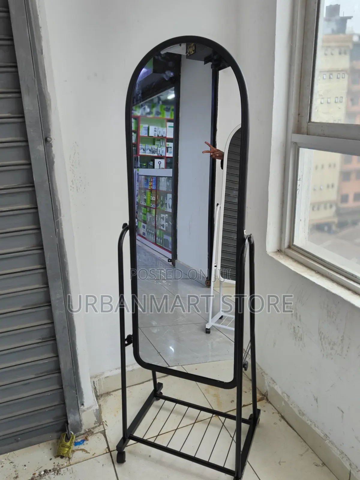 Full Length Standing Mirror With Wheels and Shoe Storage
