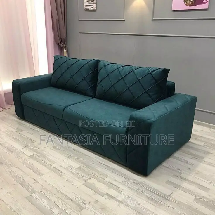 3 Seater Teal Diamond-Tufted Sofa