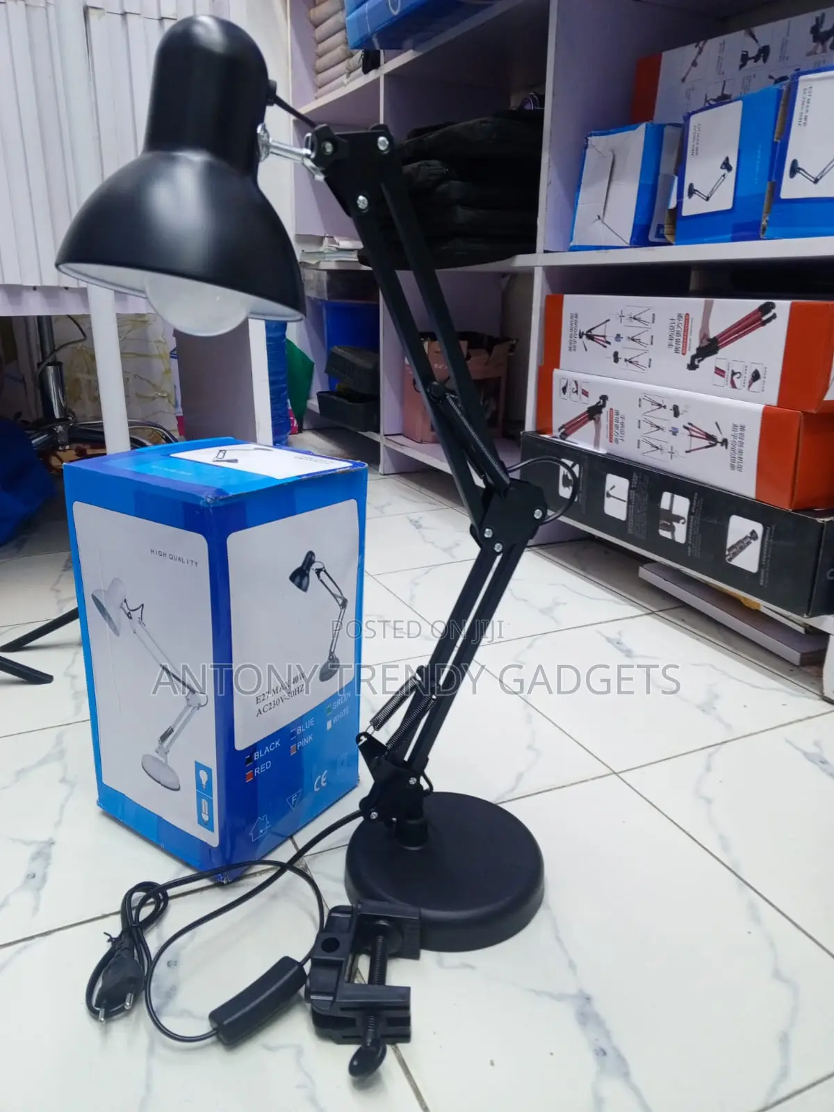 Adjustable Metal Desk Lamp With Clip Mount Swing Arm