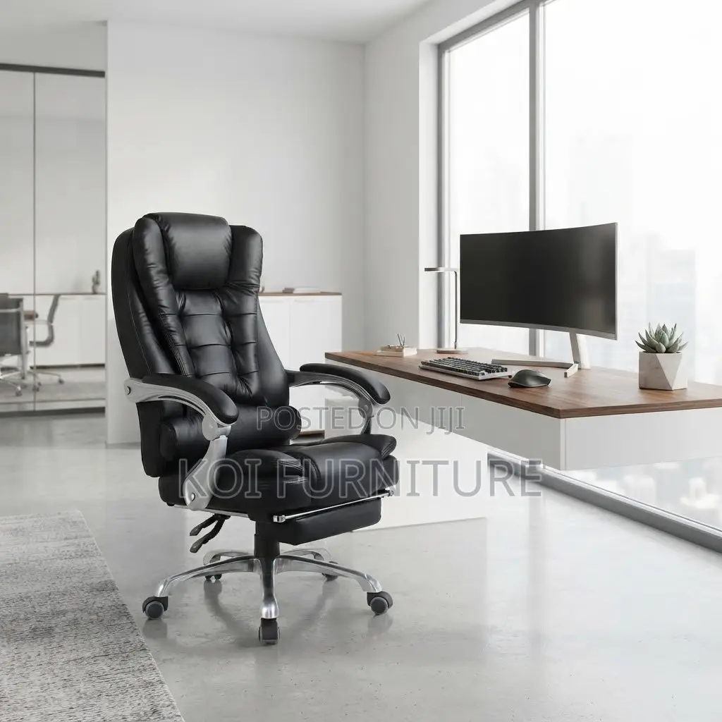Office Chairs; Leather Boss Black Iron High Backrest Office Chair