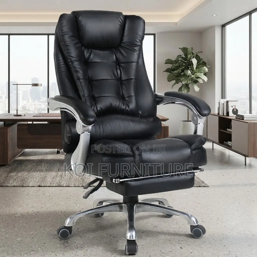 Office Chairs; Leather Boss Black Iron High Backrest Office Chair