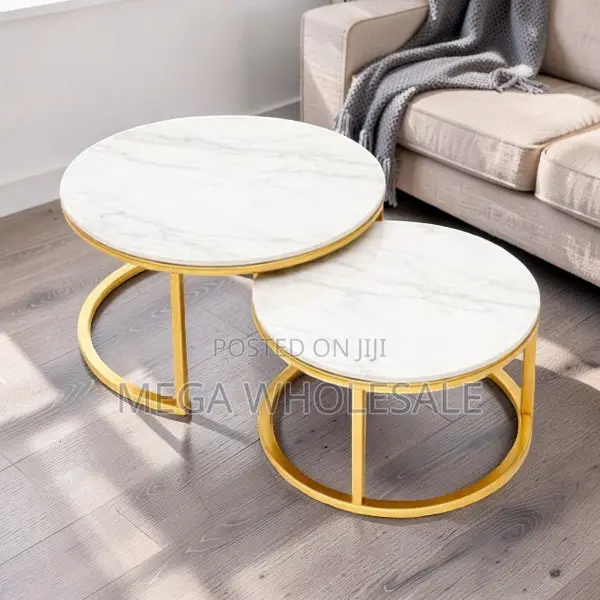 Elegant Style 2 in 1 Marble Top Gold Stand Nesting Coffee Table