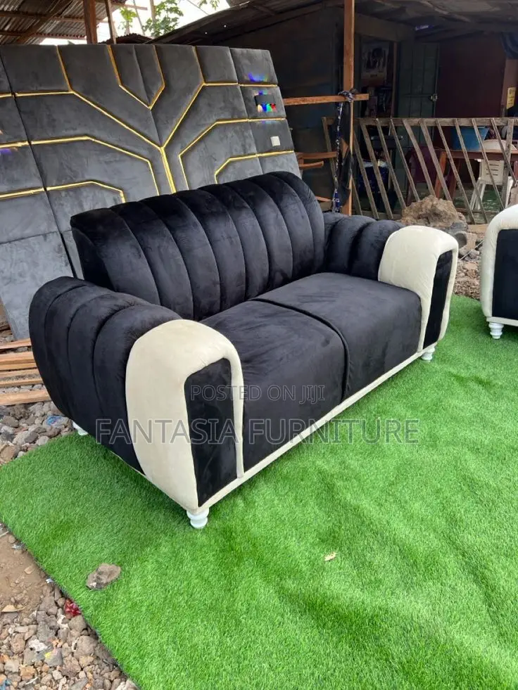 Elegant Black Cream Velvet 2-Seater Sofa