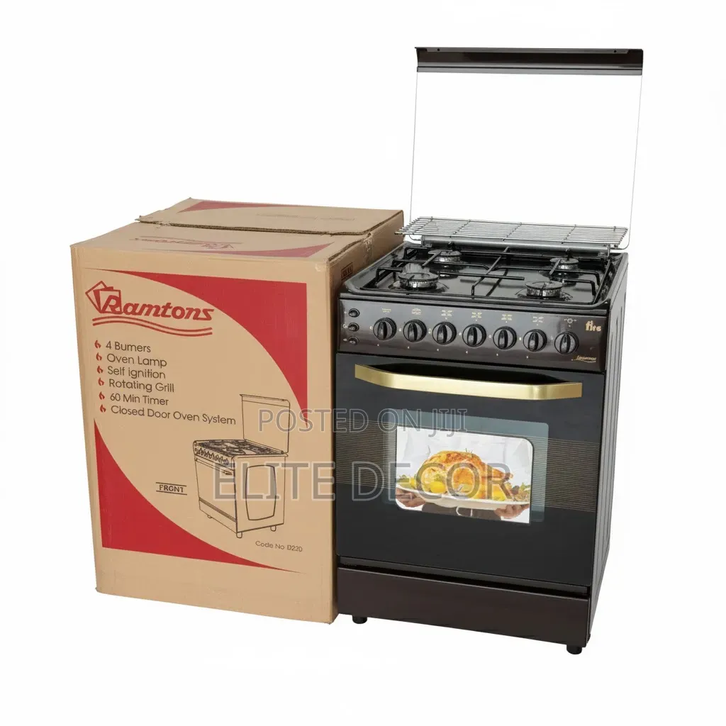 Ramtons 55×60cm Full Gas Standing Cooker – 4 Gas Burners Gas Oven