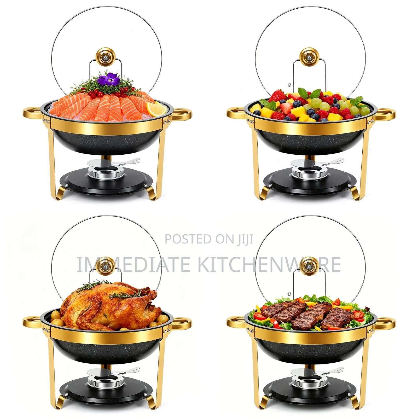 *Premium Quality Black and Gold Round Stainless Steel Chafing Dish*