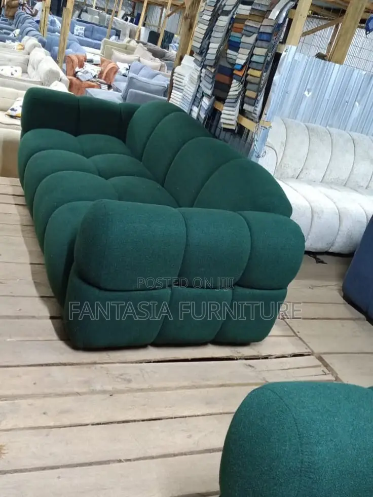 3 Seater Green Plush Bubble Sofa