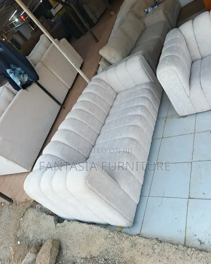 3 Seater Cream Channel-Tufted Sofa