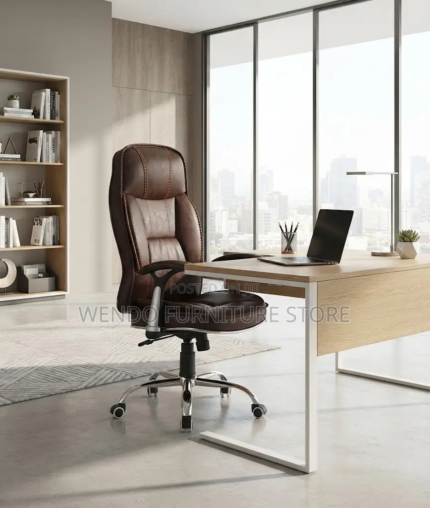 Office Chairs; Executive High Back Brown Leather CEO Chairs