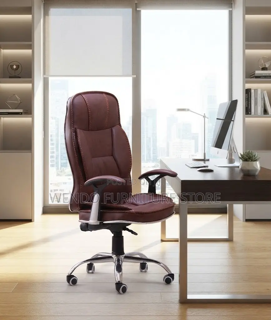 Office Chairs; Executive High Back Brown Leather CEO Chairs
