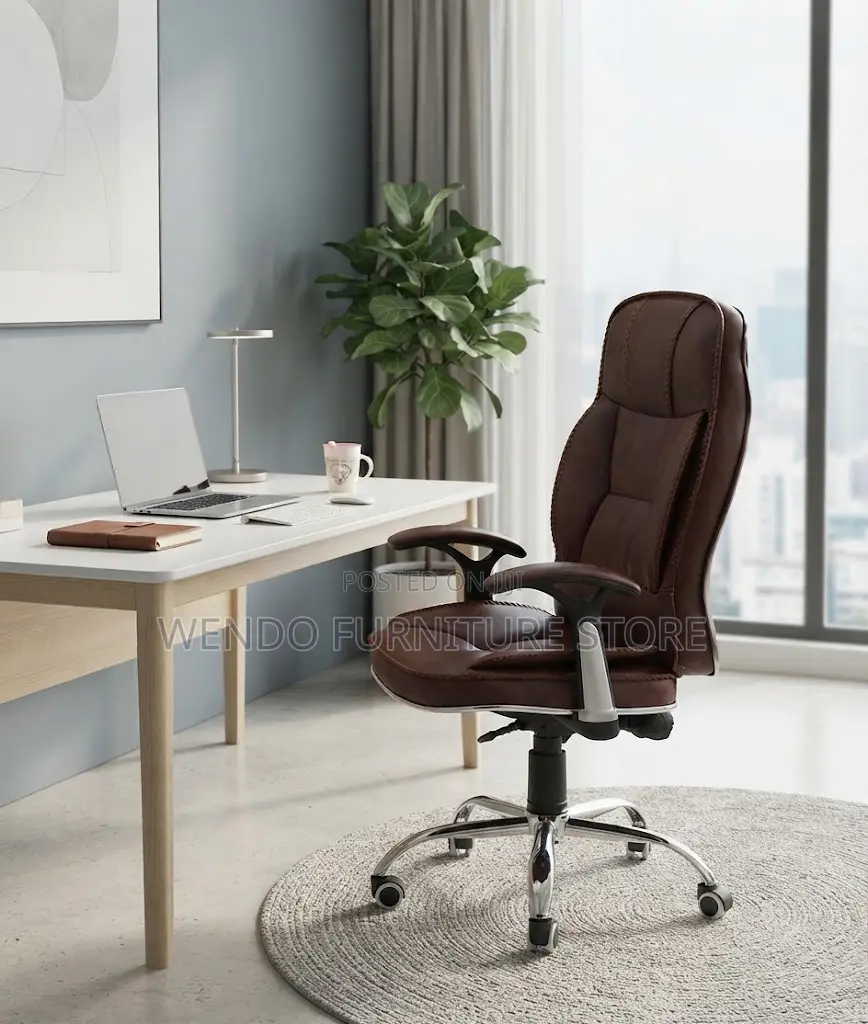 Office Chairs; Executive High Back Brown Leather CEO Chairs