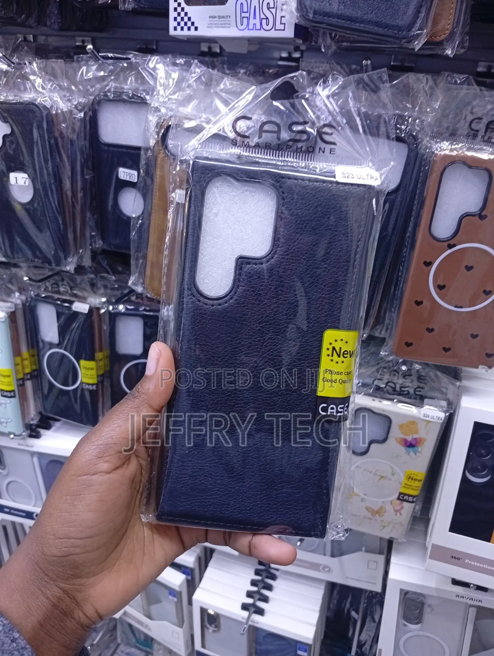 Black Faux-Leather Back Phone Case for a Samsung Galaxy S23 Ultra