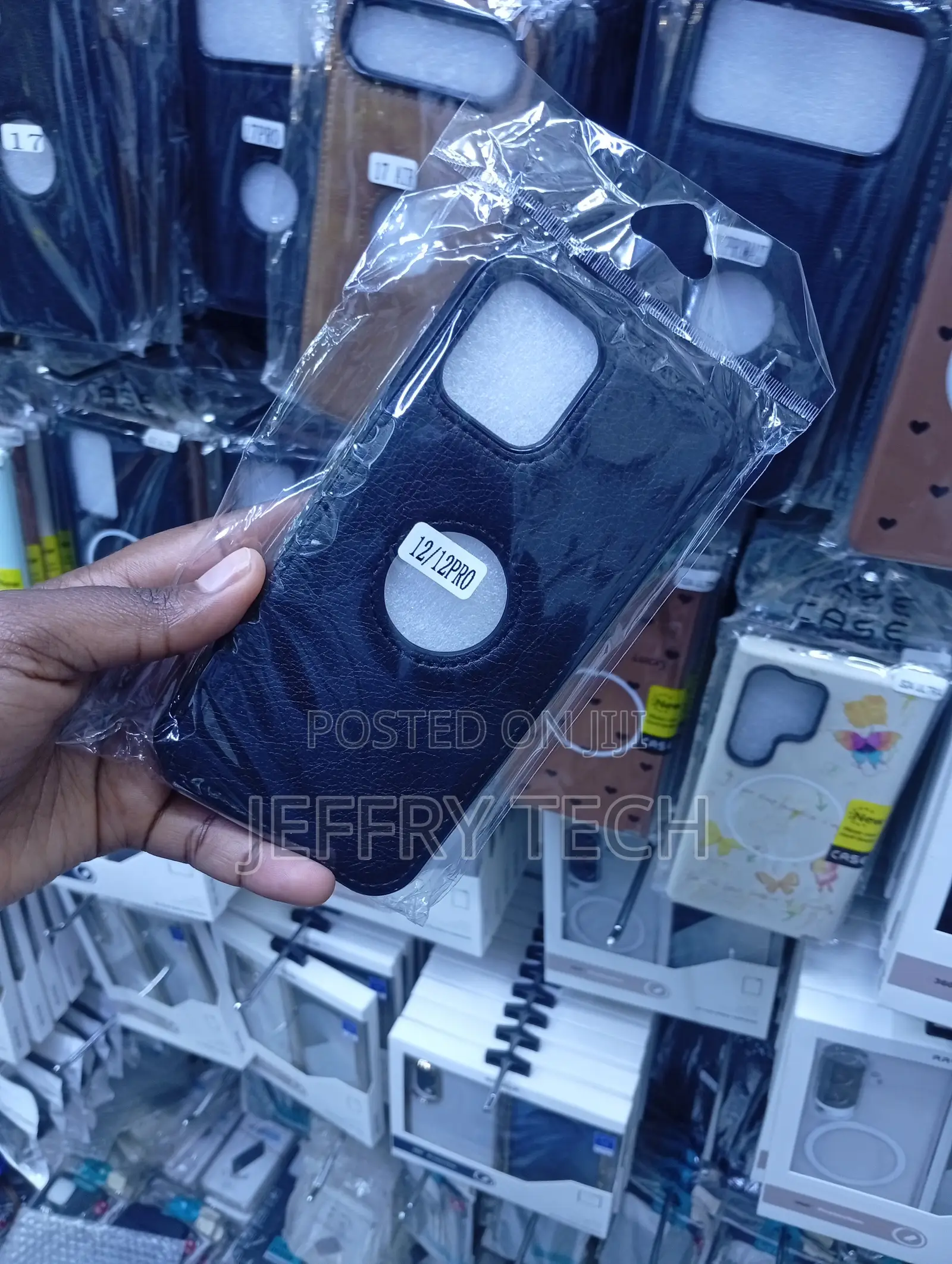 Black Leather Protective Back Cover Case for an iPhone 12 or 12 Pro