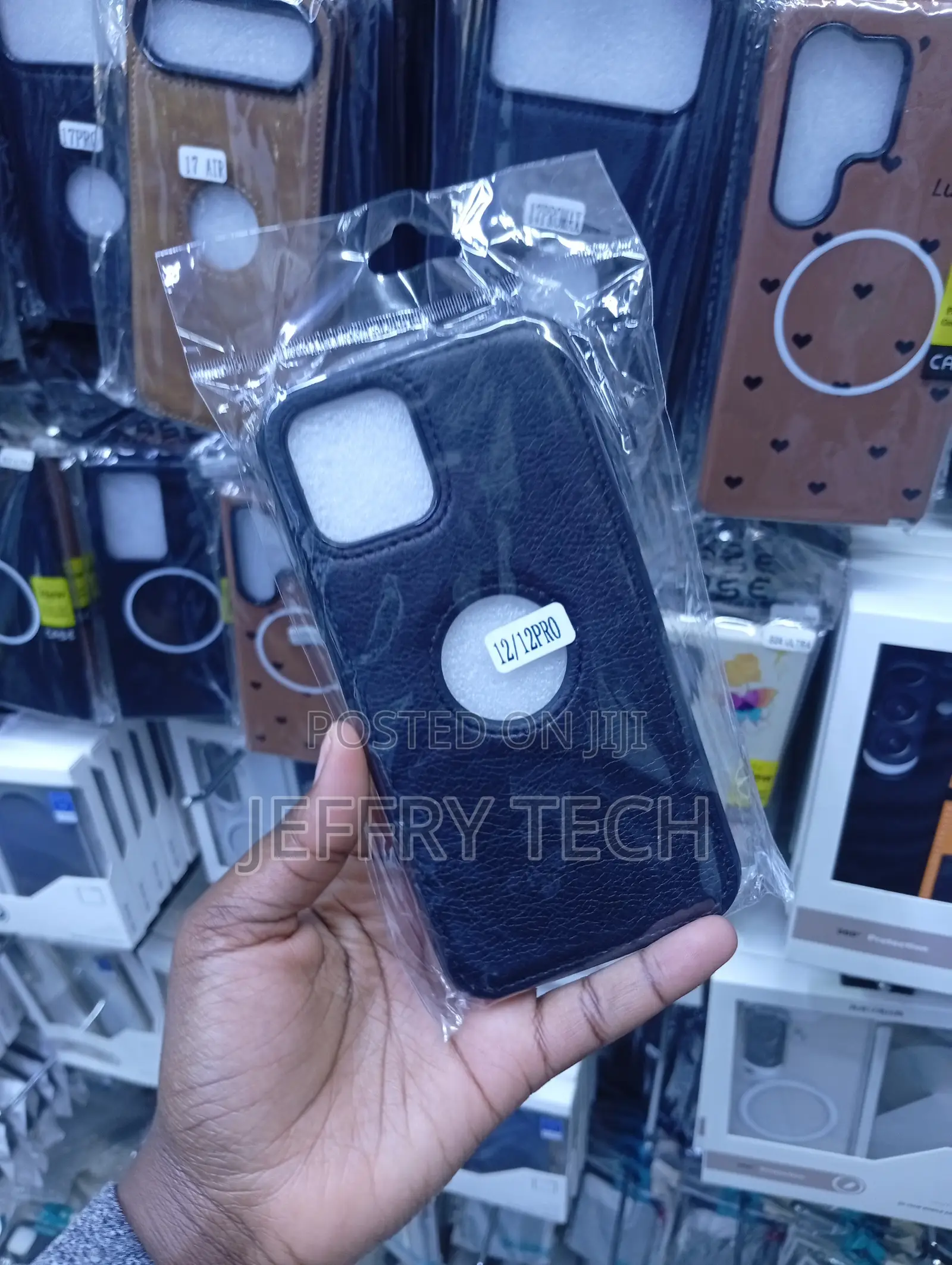 Black Leather Textured Phone Case Designed for an iPhone 12 or 12 Pro